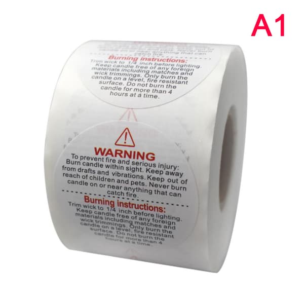 1,5 tommer 500 stk/rull Vanntett stearinlys Advarselsetikett stearinlys Con A2