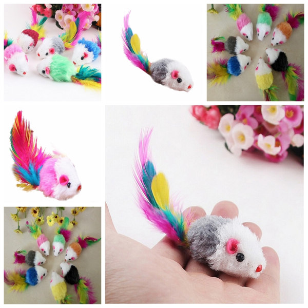 1kpl/erä Pehmeä Fleece False Mouse Cat Lelut Värikäs Feather Funn