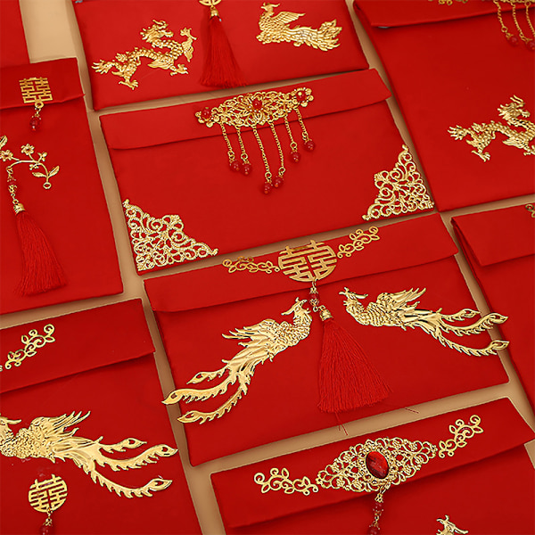 1kpl New Year 2024 Lucky Money Bag Texture Faux Silk Red Envelo 1
