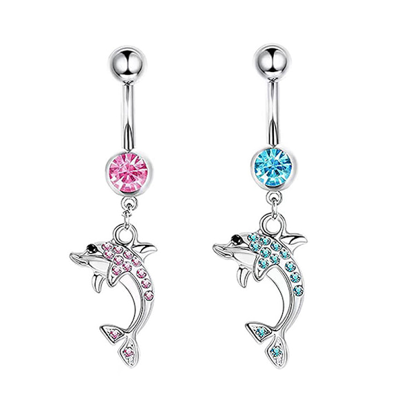 Rosa sirkon navle ringer i rustfritt stål Sexy Dangle Nave A5
