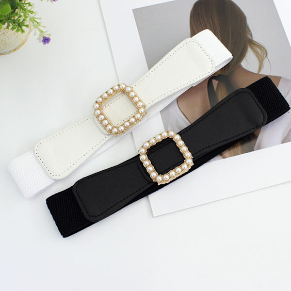 Mote elastisk linning Bred midje stretch belte for kvinner Dre White