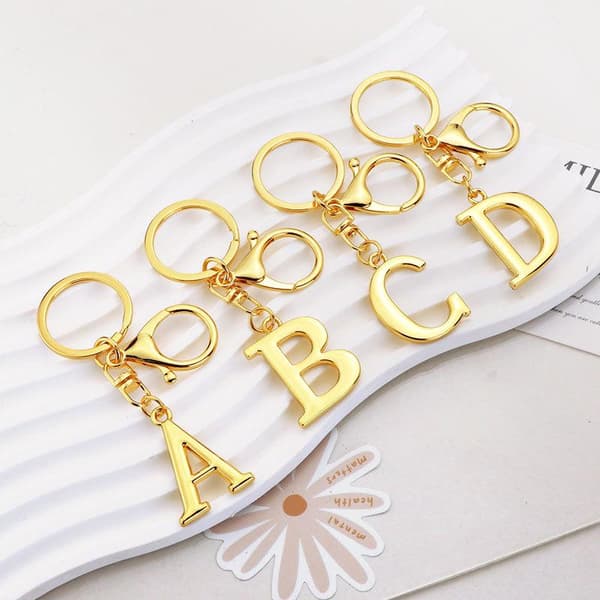 Guld A-Z 26 Initial Bogstav Nøgleringe Til Kvinder Mænd Alfabet Nøgle D