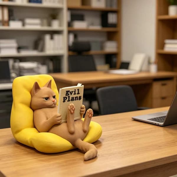3D-printet lesende kattefigur Morsom lat kattepositur Kattepynt