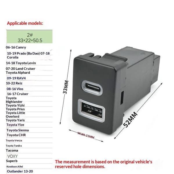 For RAV4 USB billader PD QC3 0 hurtiglader for lettere rigg A2