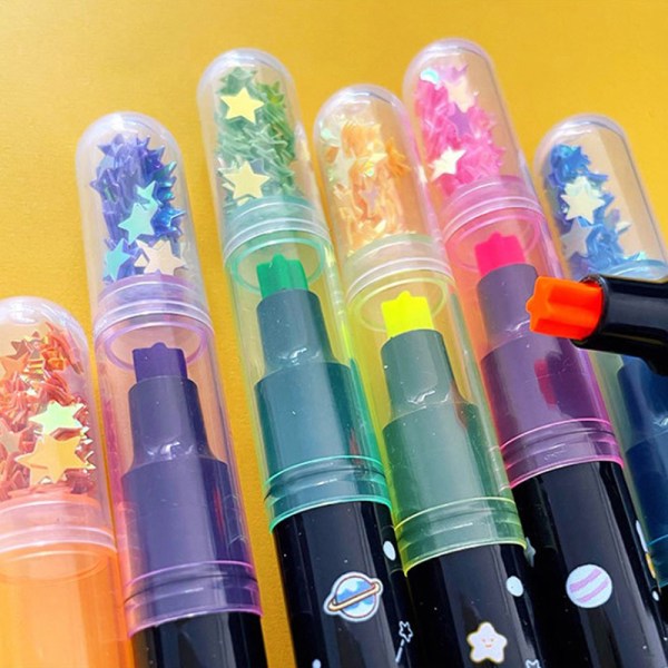 6 farger/sett Kawaii Star Highlighter Pen Candy Color e Stamper
