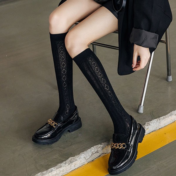 Japan Style Strømper Lange Sokker Solid Svart Hvit Kvinne Sokker Black