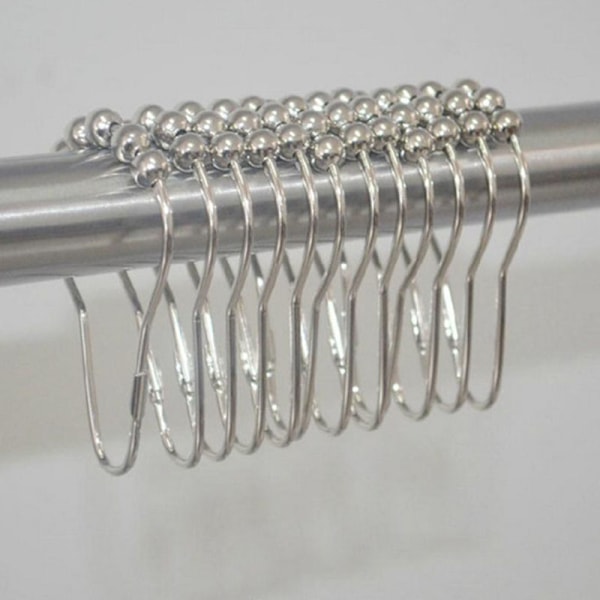 12ST polerad satinnickel 5 rullbollsduschgardinringar Silver One Size