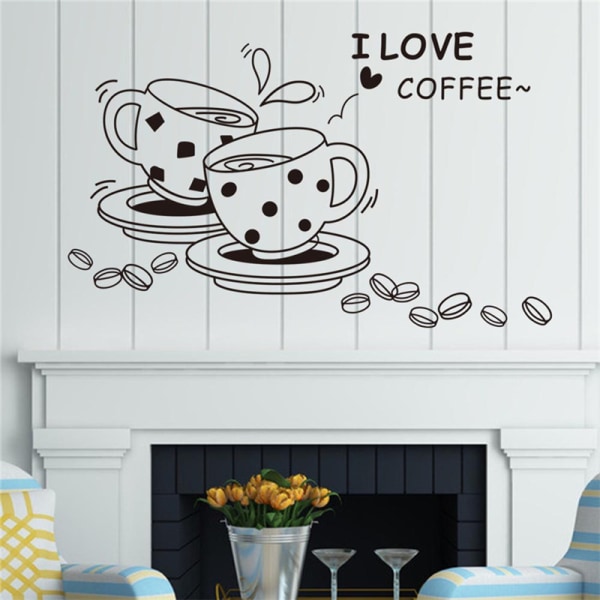 Jag älskar kaffe väggdekal Avtagbar e kaffekopp väggdekal Ki