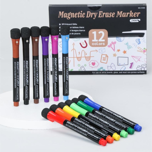 12 farver tuschpenne Magnetic Dry Erase Markers Sletbar hvid