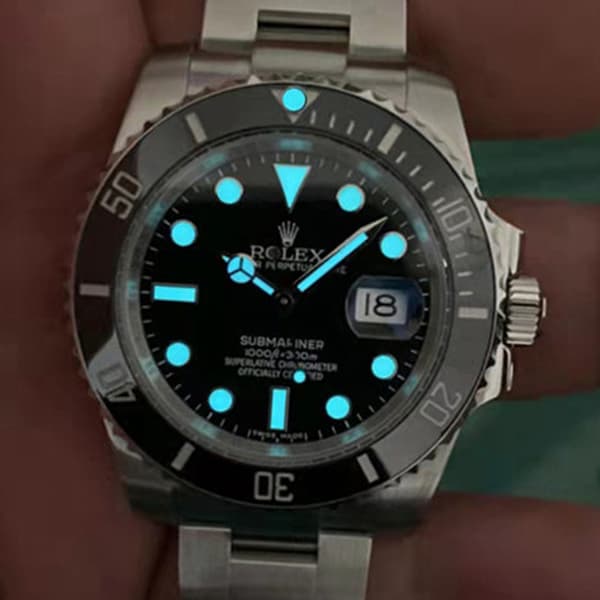 Grønne/blå/lysende klokkeringperler Lysende Submariner-ring A1
