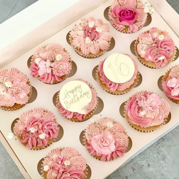 10 stk Gratulerer med dagen Cupcake Topper Akryl Rose Gold Circle Ca Gold