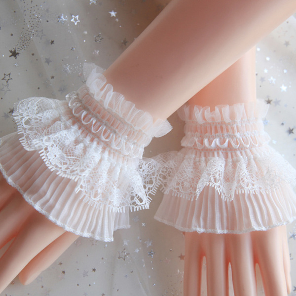 Fake Sleeves for kvinner Blonder Ruffles Mansjetthansker Solbeskyttelse Des White