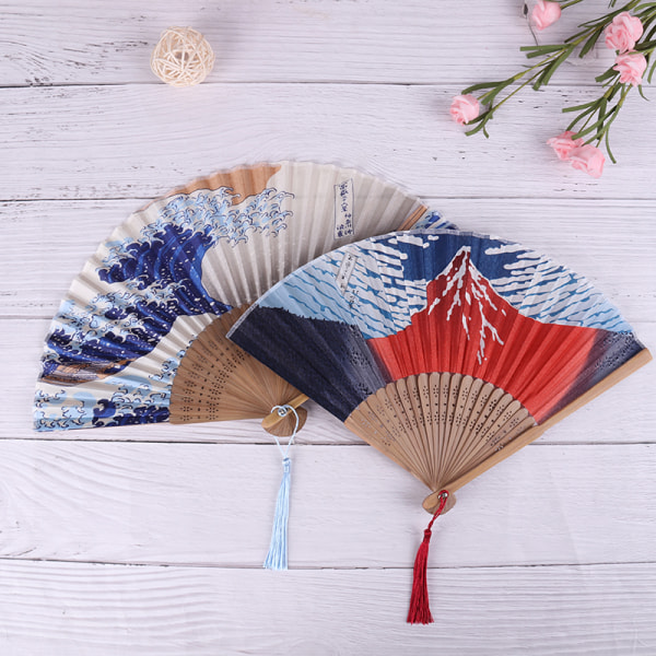 Silk Hand Fan Mount Fuji Kanagawa Waves Folding Fan Pocket Fan A