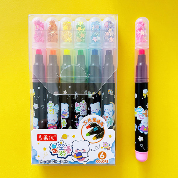 6 farger/sett Kawaii Star Highlighter Pen Candy Color e Stamper