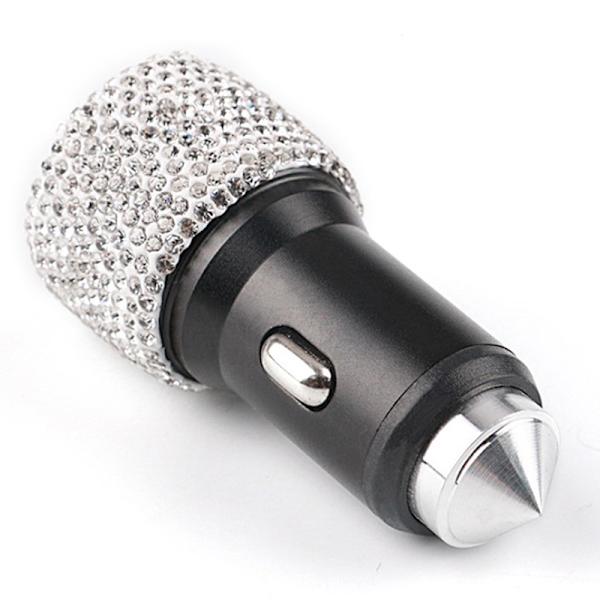 Kvinder Krystal Dual USB Port Bil Hurtig Rhinestones Bling Oplader WT1