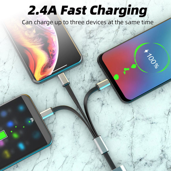 USB-opladningskabel til Micro USB Type-C 3A 3-i-1 Blue