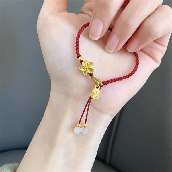Handgjorda röda rep pärlor armband lycka hälsa amulett handledsband 02