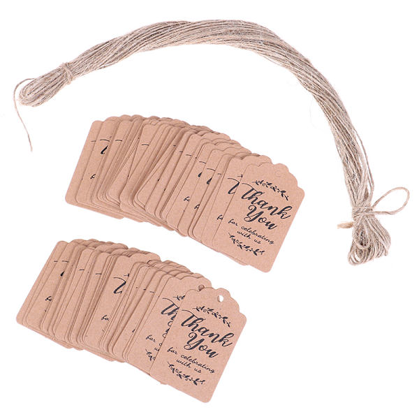 100 stk brune Kraft gavelapper Takk papirlapper til babyshow