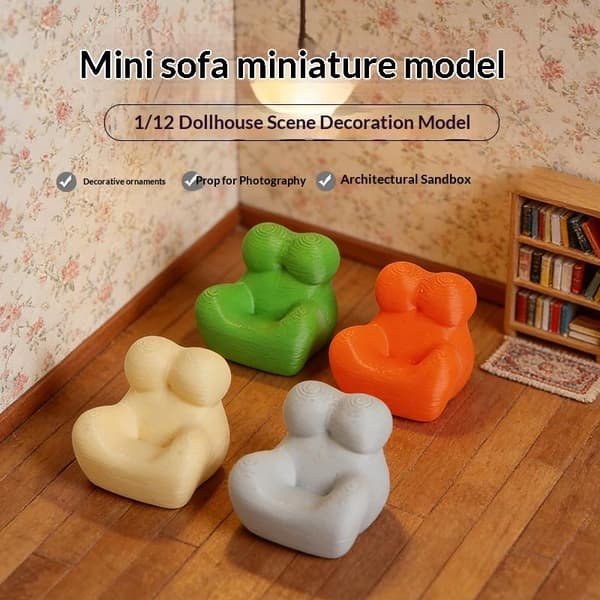Miniatyrsoffmodell 1:12 Dockhus Vardagsrumssoffa Möbler Gray double sofa