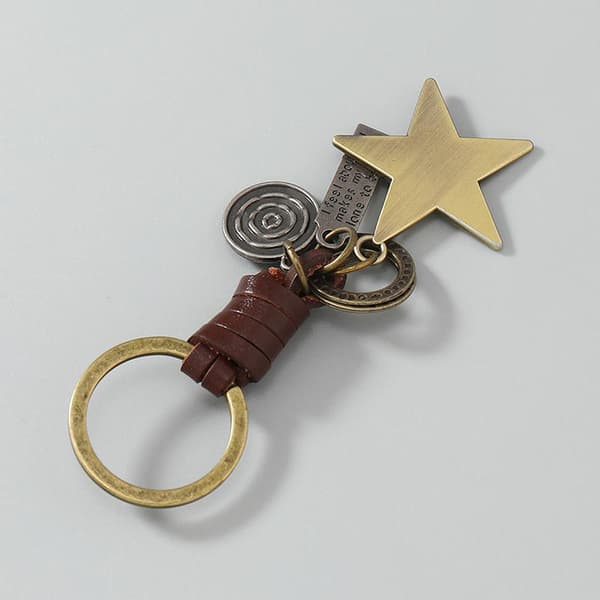 Mænds Retro Nøglering Læderrem Metal Stjerne Charm Bil Tilbehør A2