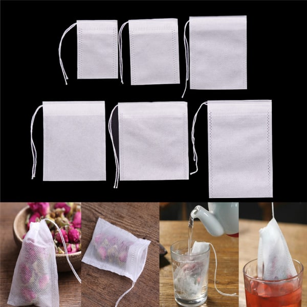 100 stk Non-woven tomme teposer String Heat Seal Filter Paper He 8*12cm