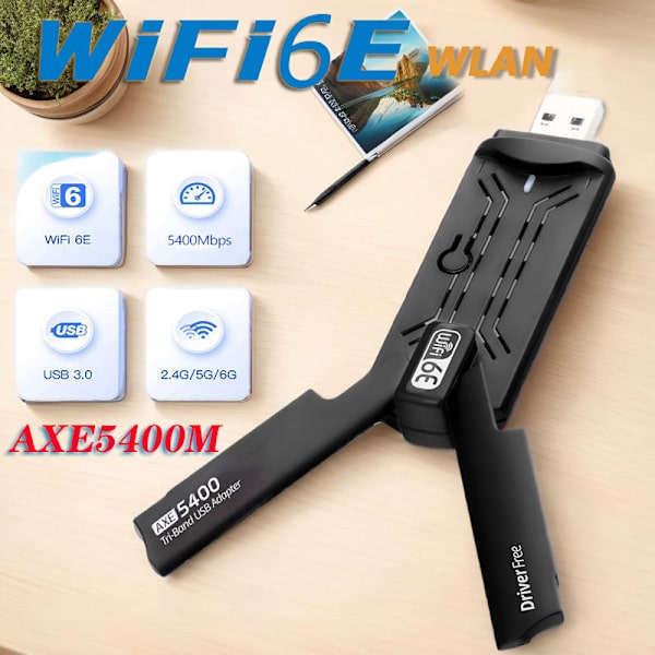 AX5400M USB Wifi6E Adapter 2,4G&5G&6GHz USB 3.0 Wifi 6-mottaker Black