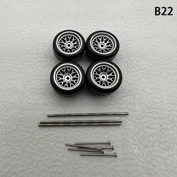 1 Set 1/64 modellbilhjul med gummidäck Modifierade delar Ve B22 fork Silver