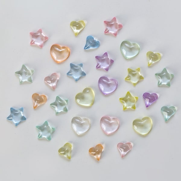 30 st/påse 3D Jelly Pentagram Love Heart Nail Art Charm Summer N SZ-590