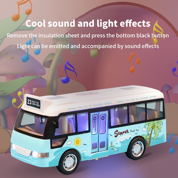 Skolbuss Ljud Ljus Tur Buss Modell Pojke Toy Diecasts Toy Vehi Blue