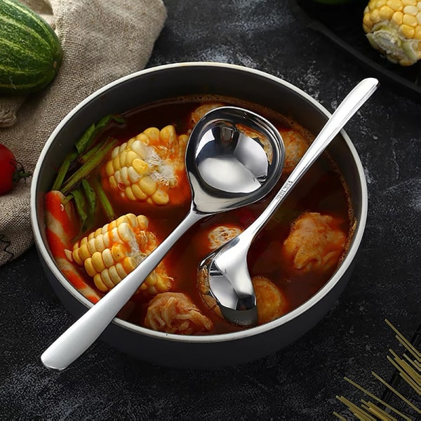 Rustfrit stål ske Langt håndtag spiseskefulde Hot Pot Soup Ladl L