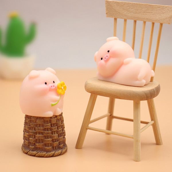 Mini e Pig Figurine Djurmodell Moss Micro Landscape Home Deco A2