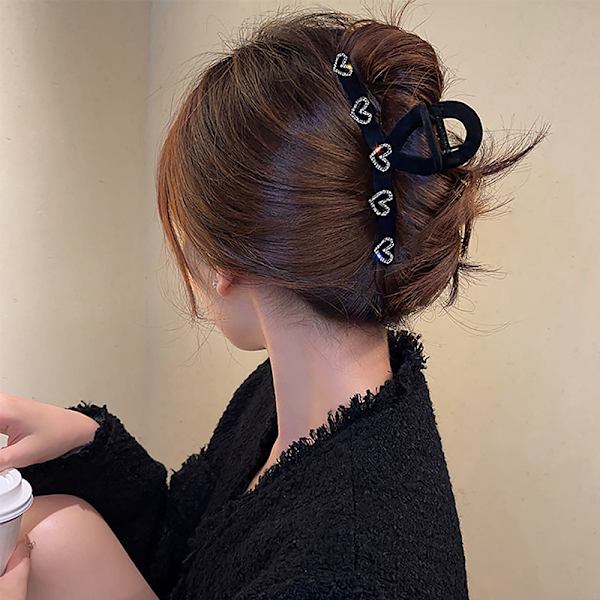 Love Rhinestone Black Flocking Clip Hovedbeklædning Large Hair Clip Ha A2