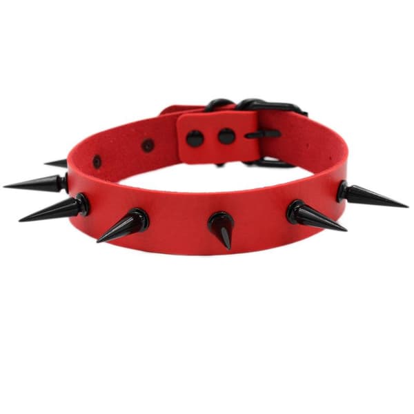 Överdriven gotisk spikad chokerhalsband för kvinnor i PU-läder Black