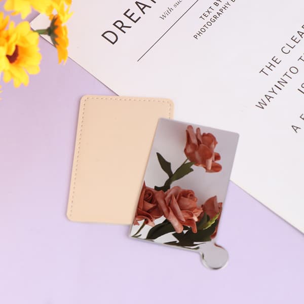 Bærbart mini rustfrit stål ubrydeligt makeuplommespejl Rose red