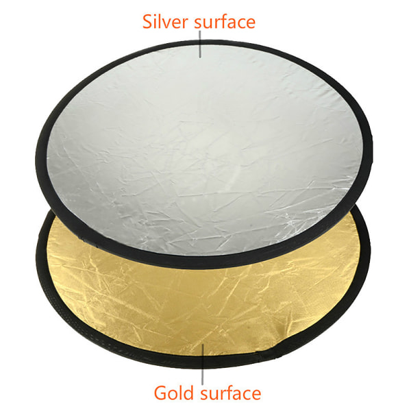 2 i 1 reflektorplate 30 cm rund gull sølv bærbar sammenleggbar 2in1