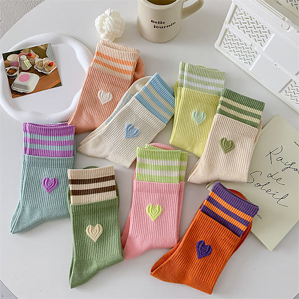 Sweet Style Damstrumpor aroon Färg Love Heart Broderad Cott A5