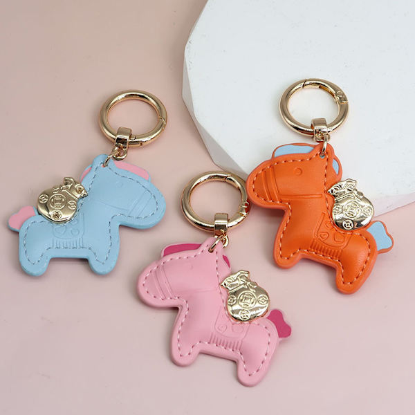 Läder Charms Bag Pendel Keychain Cartoon Horses Keyring e An Orange