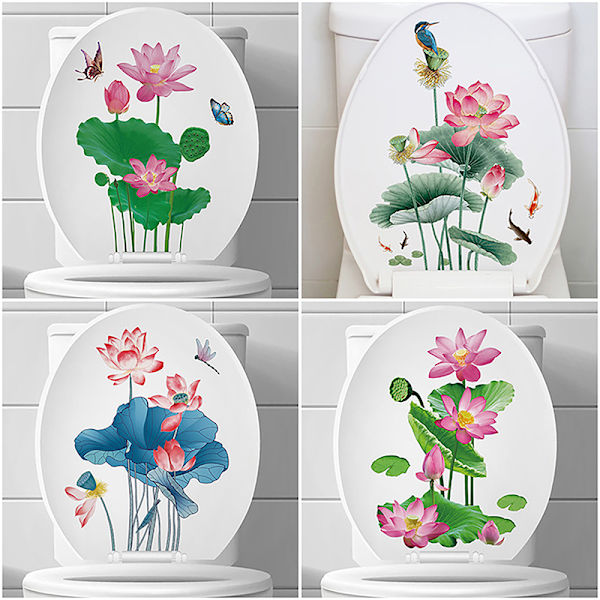 WC Stickers Toalett Floral Wall Sticker For Bad Toalett Lokk D