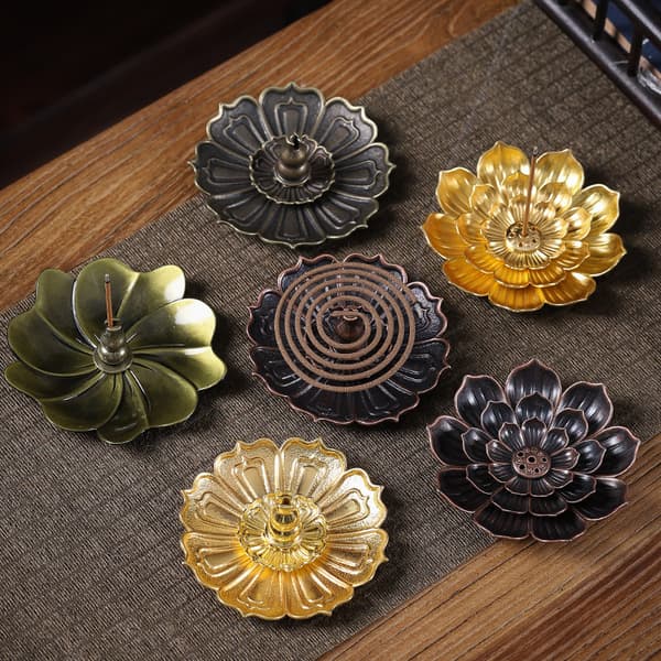 Legering røkelsesbrenner pinneholder buddhisme Lotus Line røkelse C