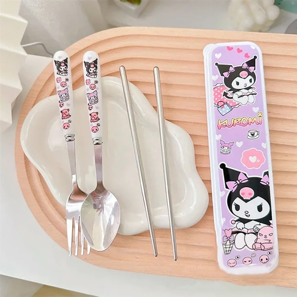 Kawaii Sanrio My Melody Cinnamoroll Kuromi lery Set sticks Spoo 3Pcs set C