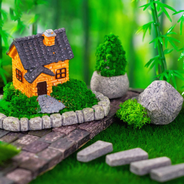 Mini Moss Landskabsarkitektur Hus Figur Håndværk Miniaturer Hjem Dec A7