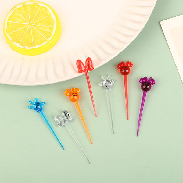 10 kpl/pussi Fruit Fork Grade muovinen minisarjakuva lasten kakkuhedelmä Red