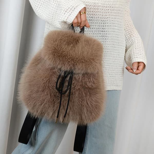 Plyschryggsäck Kvinnor Liten e Dragsko Leopard Fluffig Väska Soli Gray