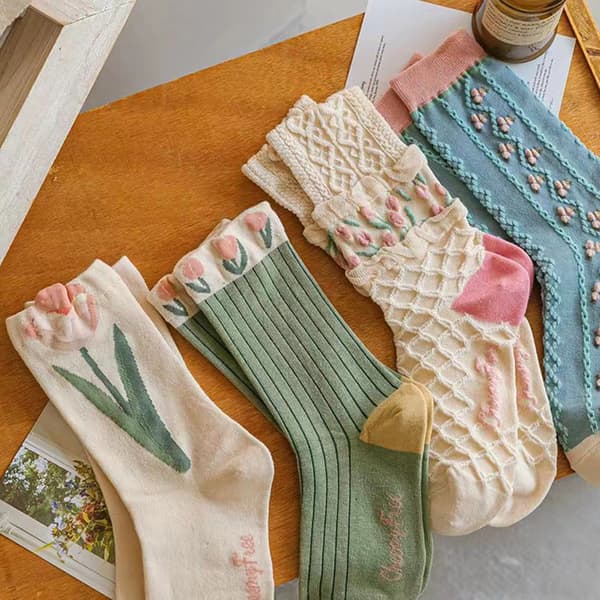 Nye kvinner Sokker n Style Flower Trend Casual Bomullssokker Jenter A