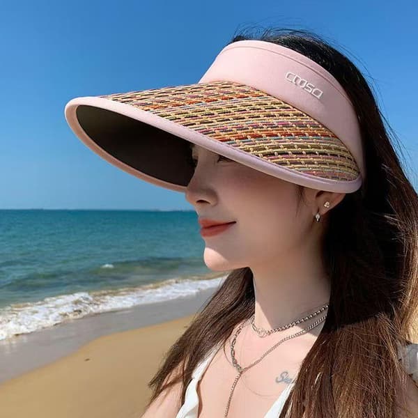Dame solhatt sommer solbeskyttelse bred brem strand utendørs S Beige