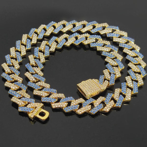 Cuban Link Chain Herre cubanske halskjede sølv/gull Bling Diamond A1