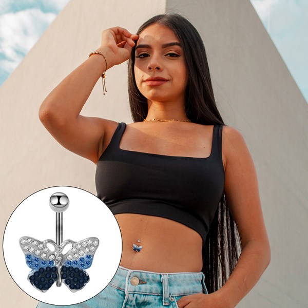 Mode Rhinestone Butterfly Dangle navelring Rostfri