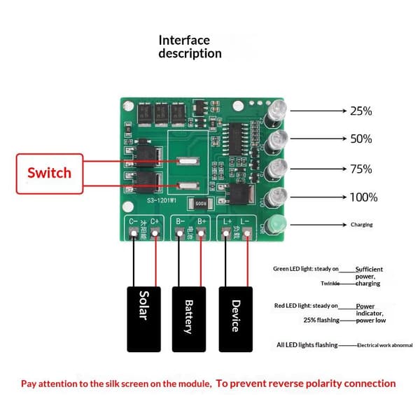 Solcellekontroller 12V 12A Ternær Litium Jern Litium Batteri C A