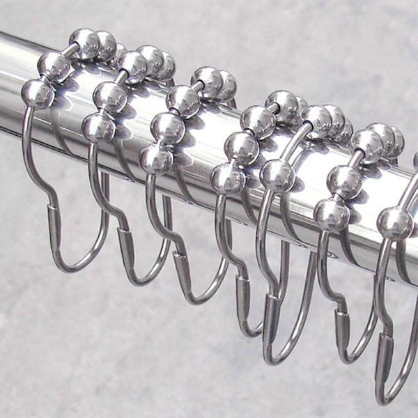 12ST polerad satinnickel 5 rullbollsduschgardinringar Silver One Size