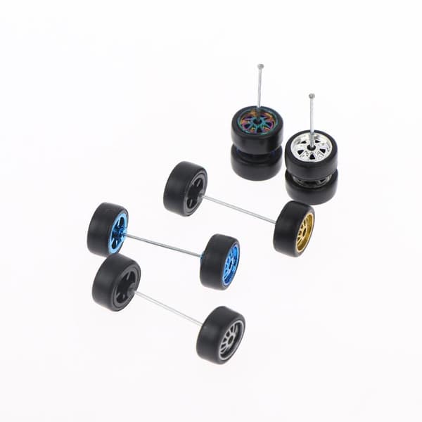 1 sæt 1/64 modelhjul med slicks gummidæk til legetøjsmodel Silver plated B